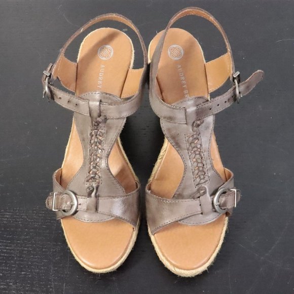 Audrey Brooke Women's 8 Briona Leather Espedrilles Wedge Open Toe Heels - Picture 3 of 11